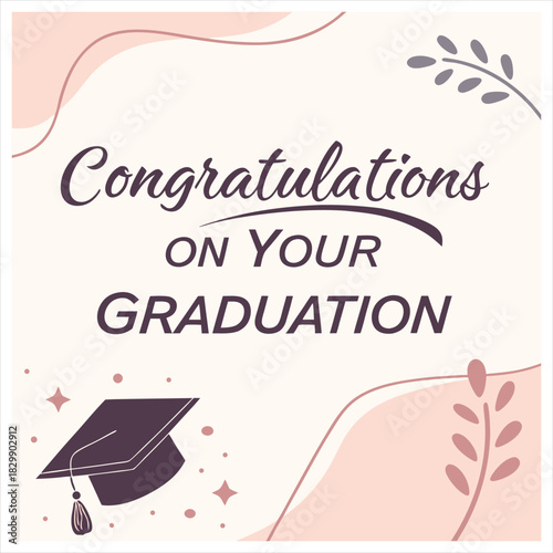 Graduation Celebration Greeting Card with Caps and Abstract Shapes