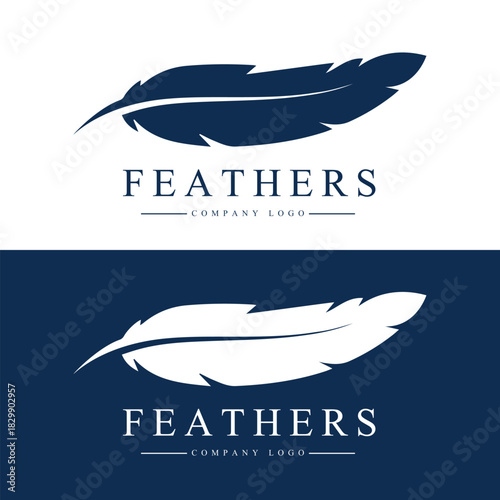Logo design with feather and company name, for a writer or publishers. Vector illustration