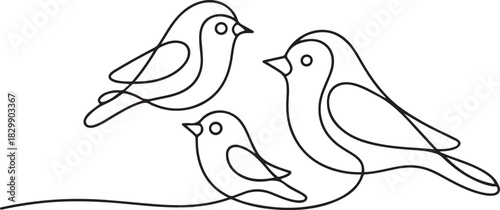 One Line Drawing of Birds simple, cute, vector illustration. one line Icon drawing