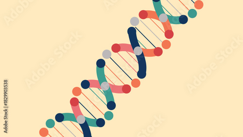 “Colorful abstract DNA double helix illustration with genetic structure strands, molecular biology concept art, biotechnology science design showing chromosome pattern on soft pastel background”
 