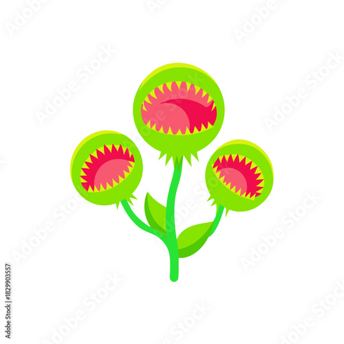 Cartoon illustration of a three headed plant on transparent background