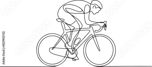 continuous line drawing of pictures athlete, cycling, fitness, health concept. one line Icon drawing