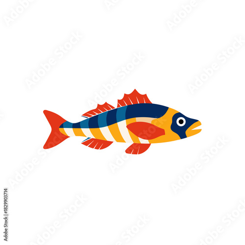 Illustration of a colorful striped cartoon fish on transparent background