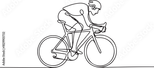 continuous line drawing of pictures athlete, cycling, fitness, health concept. one line Icon drawing