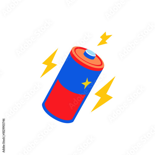 Illustration of a battery with lightning around it on transparent background