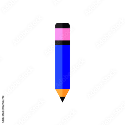 Illustration of a blue pencil with pink eraser top on transparent background