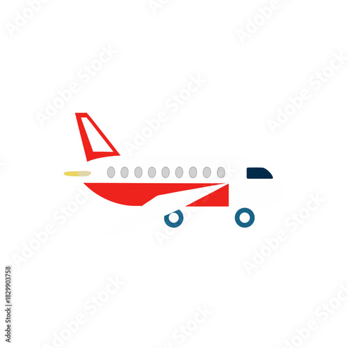 Illustration of a red and white passenger airplane on transparent background