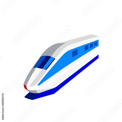 Illustration of a blue and white passenger train on transparent background