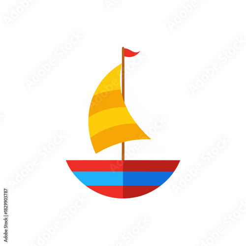 Illustration of a brightly colored cartoon sailboat on transparent background