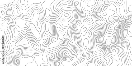 The black grey on white contours vector topography stylized height of the lines. The concept of a conditional geography scheme and the terrain path. Ultra wide. Map vector terrain Illustration.	