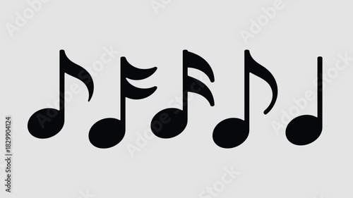 A simple illustration of five black musical notes arranged in a horizontal line on a light gray background