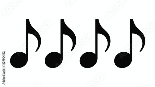 Four black eighth music notes aligned horizontally on a white background in a simple graphic design