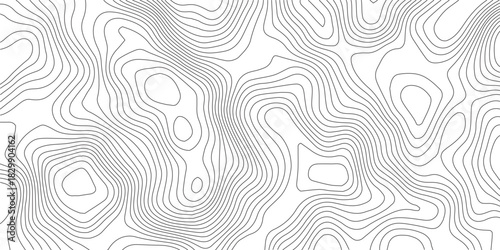 The black grey on white contours vector topography stylized height of the lines. The concept of a conditional geography scheme and the terrain path. Ultra wide. Map vector terrain Illustration.	