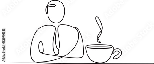 continuous line drawing of staff coffee vector illustration. one line Icon drawing