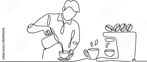continuous line drawing of staff coffee vector illustration. one line Icon drawing