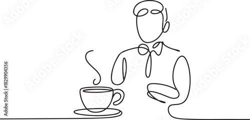 continuous line drawing of staff coffee vector illustration. one line Icon drawing