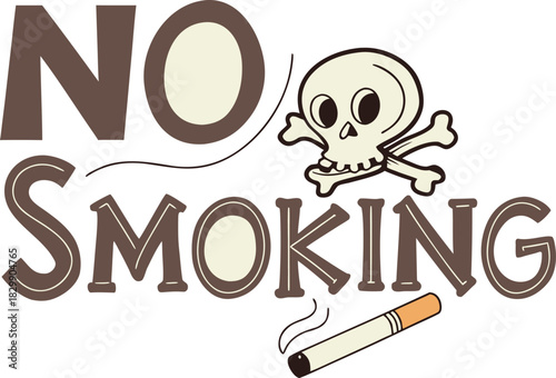 No smoking sign with skull symbol and cigarette illustration for health