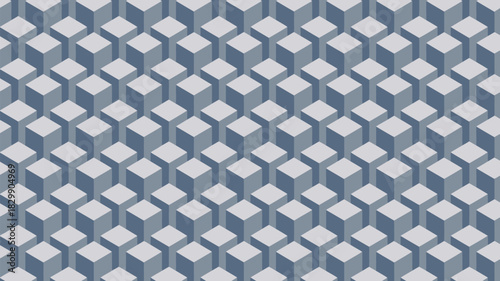 Isometric pattern of gray cubes arranged in a repeating design creating a dimensional effect on surface