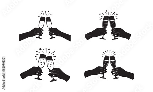 Cheers! hands holding champagne flutes, celebrating with sparks Vector