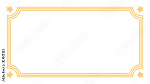 A rectangular frame with rounded corners and star accents in a light yellow color on white background