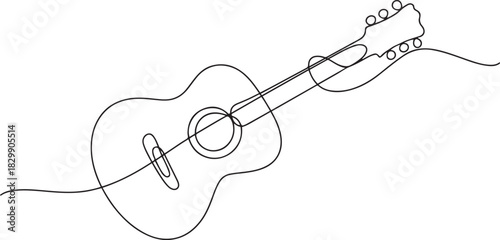 Continuous lines, guitar instruments, instrumental music, simple style, hand-drawn vector illustration. one line Icon drawing