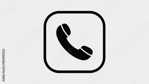 A black telephone receiver icon inside a rounded square on a light gray background simple and clean design