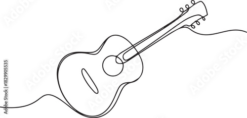 Continuous lines, guitar instruments, instrumental music, simple style, hand-drawn vector illustration. one line Icon drawing