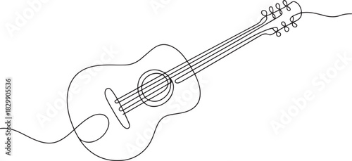 Continuous lines, guitar instruments, instrumental music, simple style, hand-drawn vector illustration. one line Icon drawing