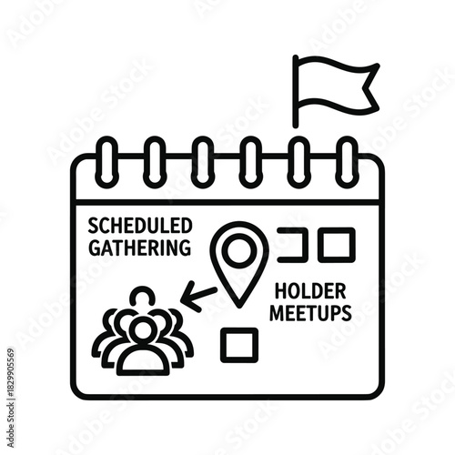 Scheduled Gathering and Holder Meetups Calendar with Location Pin, People, and Flag Icon