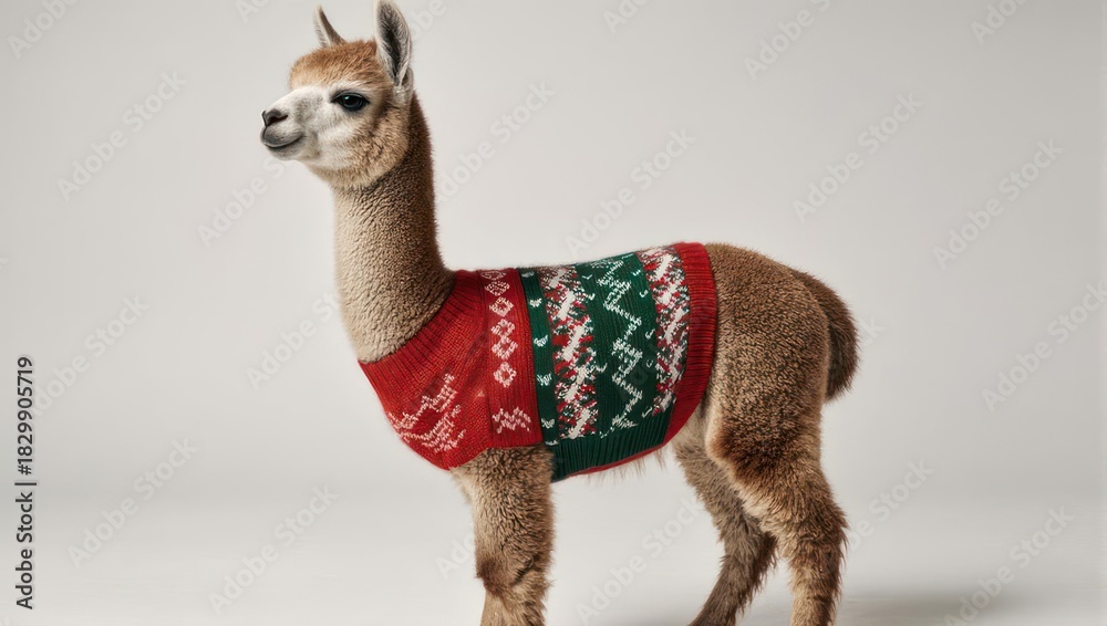 Fototapeta premium Cute Alpaca Wearing a Festive Christmas Sweater.