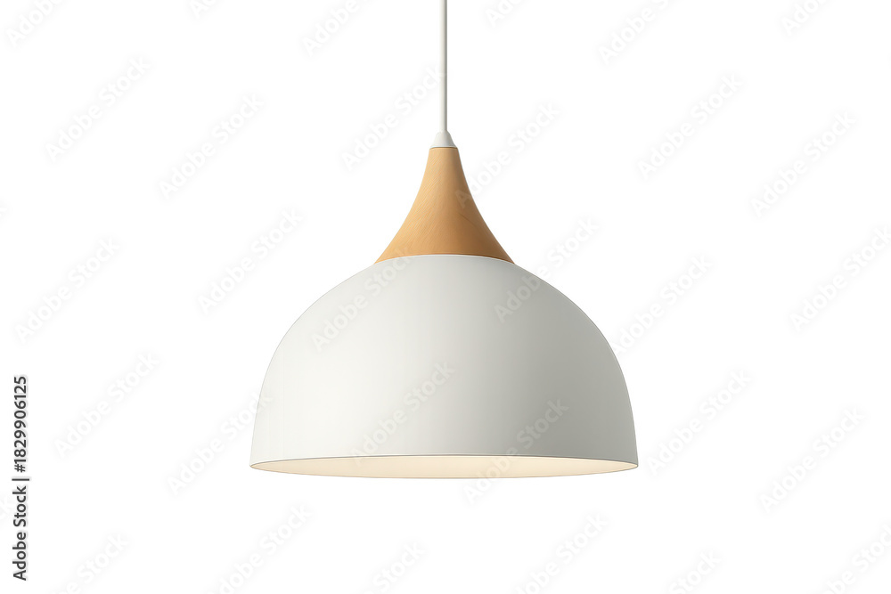 Fototapeta premium Contemporary white and wooden pendant lamp, isolated on transparent background.