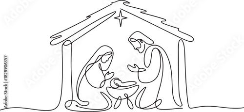 continuous line drawing of Nativity of Jesus. one line Icon drawing