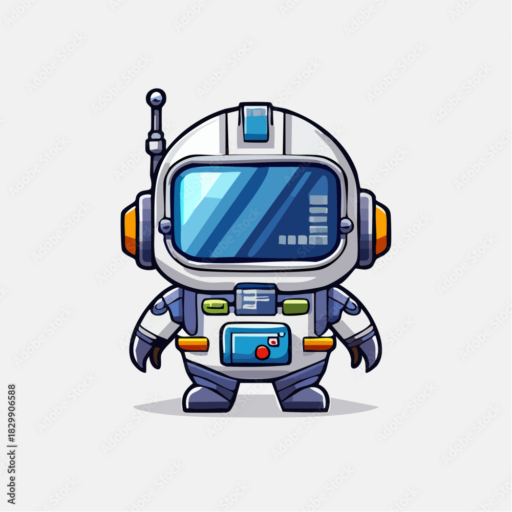 Fototapeta premium Retro vintage blue tin toy robot with a suitcase, isolated vector cartoon illustration