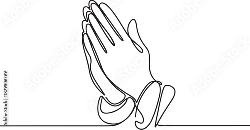 Continuous line art or One Line Drawing of Prayer Hand, linear style and Hand drawn Vector illustrations, outline ,cartoon doodle style. one line Icon drawing