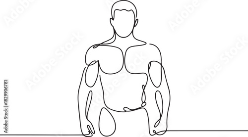 Continuous line male figure naked strong muscular healthy vector. one line Icon drawing