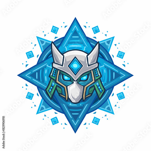 vector illustration of a blue devil wearing a mask with a blue star background