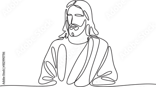continuous line drawing of Jesus Drawing simple lines. one line Icon drawing