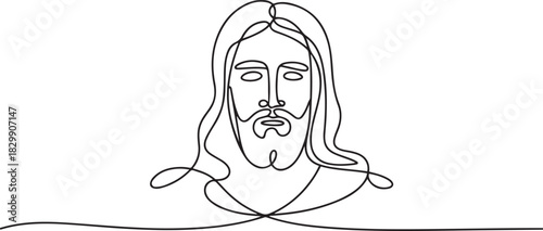 continuous line drawing of Jesus Drawing simple lines. one line Icon drawing