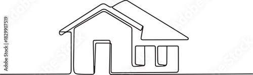 continuous line drawing of house, residential building concept, logo, symbol, construction. one line Icon drawing
