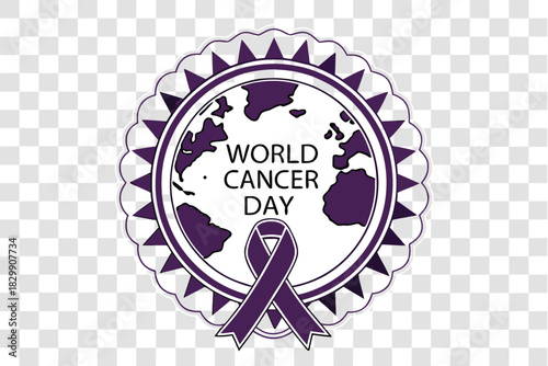 World cancer day global awareness emblem, purple ribbon concept.