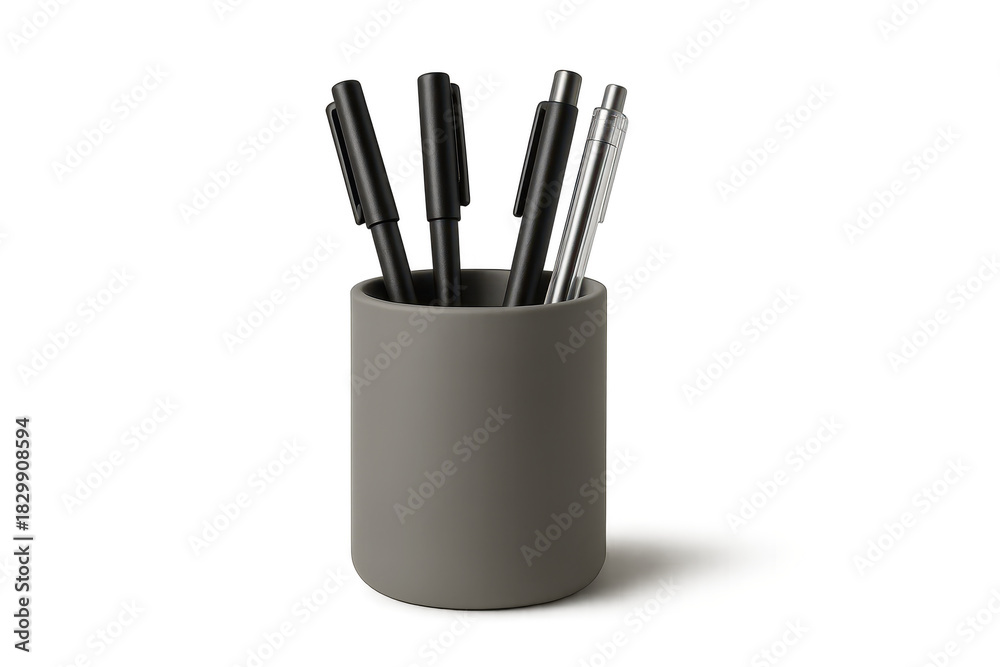 Fototapeta premium Pens in a desk tidy isolated on transparent background, studio shot, minimal