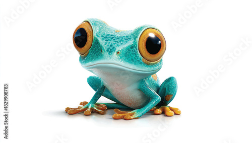 Adorable Blue Tree Frog Illustration with Big Eyes on White Background