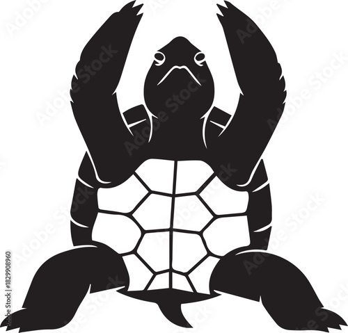 Silhouette of a turtle with flippers raised in a celebratory pose