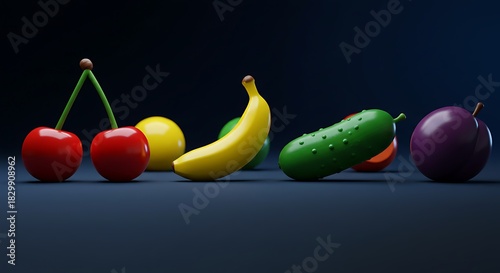 Vibrant Assortment of Fresh Fruits and Vegetables on a Dark Background.