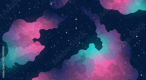 Vibrant Cosmic Nebula with Sparkling Stars and Colorful Gas Clouds in Deep Space.