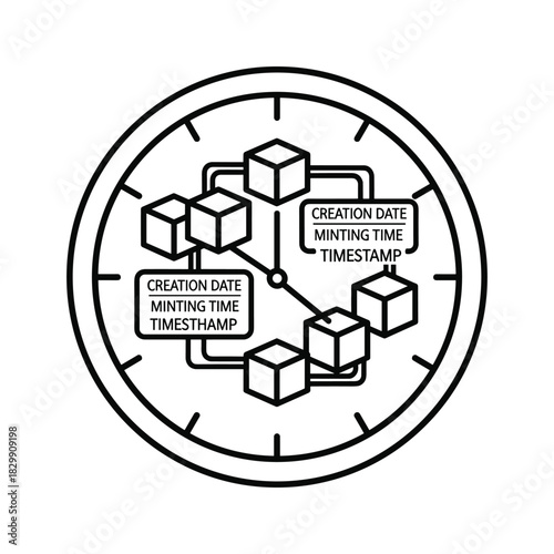 Time-stamped Blockchain Assets and NFT Minting Process Icon