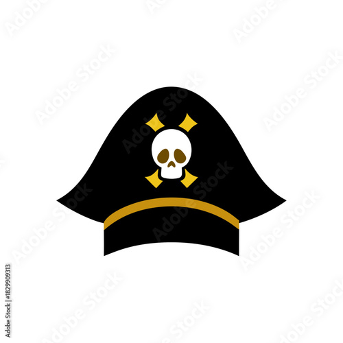 Illustration of a pirate hat with skull and crossbones on transparent background