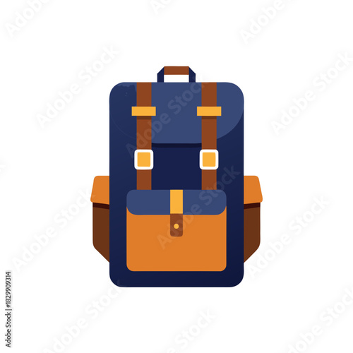 Illustration of a blue and orange camping backpack on transparent background