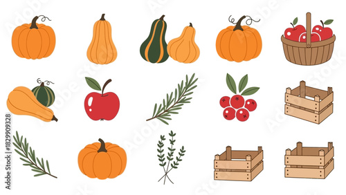 Autumn Harvest Collection - Pumpkins, Apples, Berries, and Herbs.