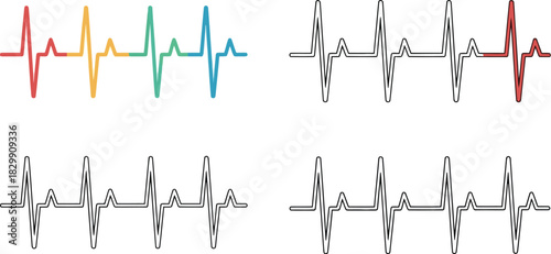 Colorful and grayscale heartbeat line icons representing life health and medical technology